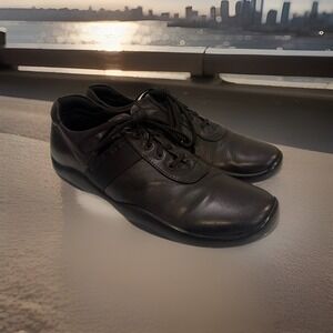 PRADA SNEAKERS Shoes black Leather Low Top italy lace up Mens size 9.5 US